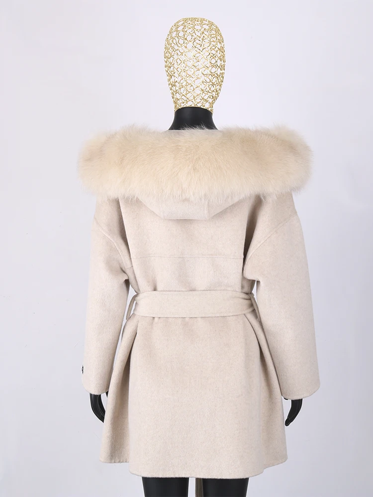 Lavelache 100% Wool Coat Winter Women Real Fur Jacket Long Fashion Loose Outerwear Wool Casaco For Women With Belt