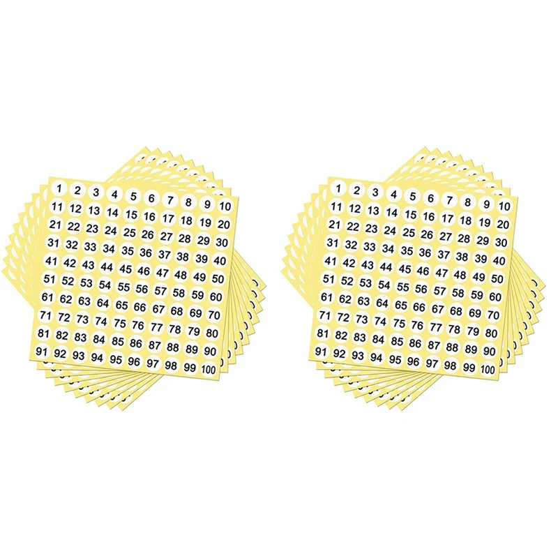 

200 Sheets Number Labels Stickers 1-100 Numbers Round Stickers 0.4 Inch Small Self-Adhesive Number Labels For Office