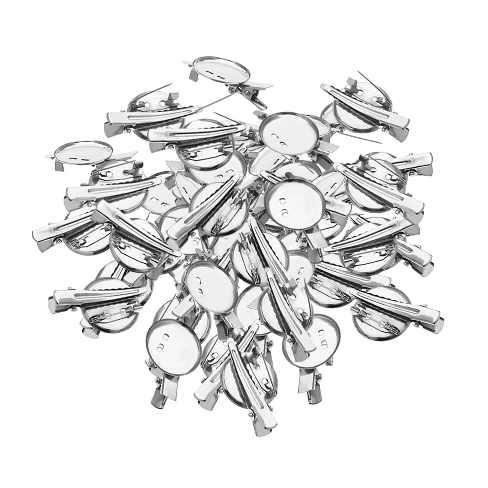 

50Pcs Brooch Blank Round Tray with Pin and Hair Clip Accessories Durable Metal Portable for Haircuts Jewelry Making Hairdresser