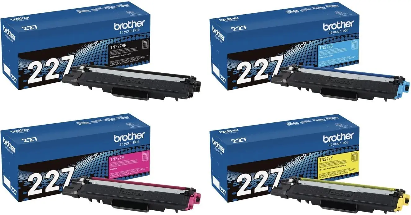 

NEW Brother Genuine TN227BK, TN227C, TN227M, TN227Y High Yield Black/Cyan/Magenta/Yellow Ink Cartridge Set, TN227