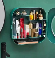 new bathroom wall mounted cosmetics storage box hole free and dust proof dressing table wall mounted shelf organizer make up