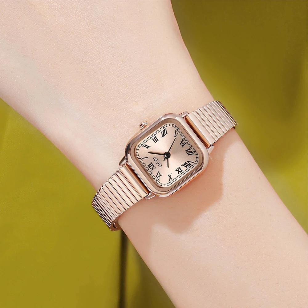 GEDI Luxury Coffee Gold Stainless Steel Bamboo Joint Strap Roman Dial Women Sqaure Watches Waterproof Fashion Lady Quartz Clock