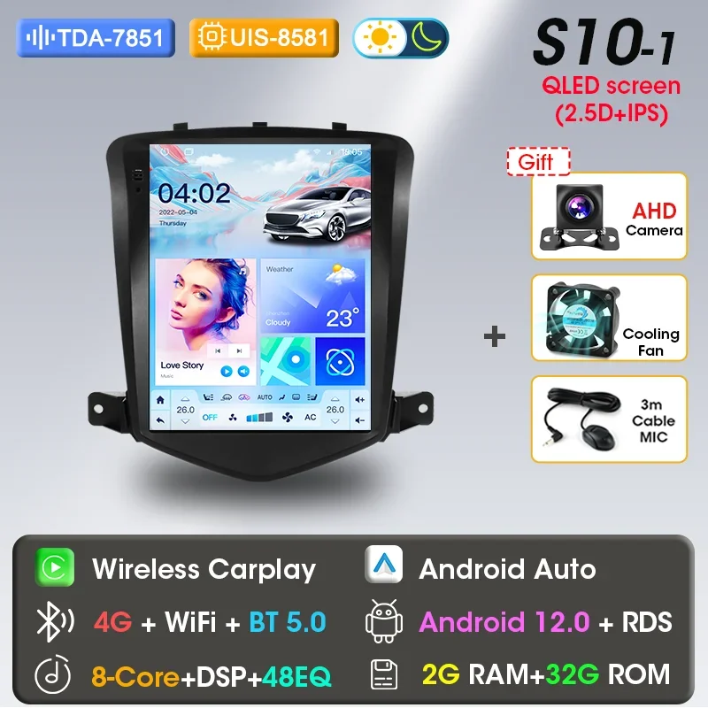 

2 Din Android 12 Автомобильный радиоприемник для Chevrolet Cruze 2008-2012 Мультимедийный видеоплеер GPS-навигация Стерео Carplay Разделенный экран 4G
