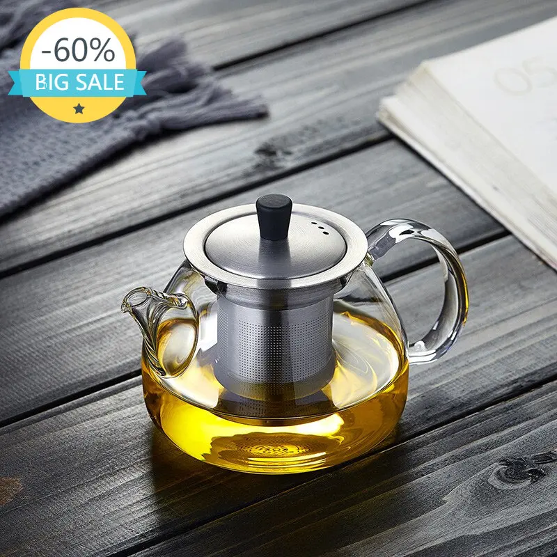 

Filter Kung Fu Glass Tea Pot Stainless Steel Strainer Hot Water Glass Tea Pot Set Warmer Tea Ceremony Tea Kettle Chinese Tea Set