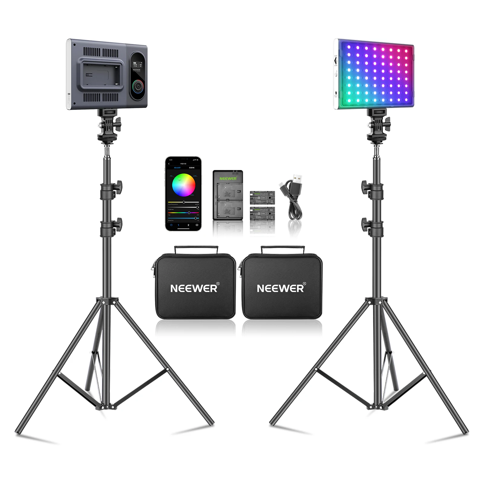 

Neewer 2-Pack RGB190 LED светильник с подставкой батарея-управление APP, CRI97 + фотографии светильник Светодиодная панель для светильник свет