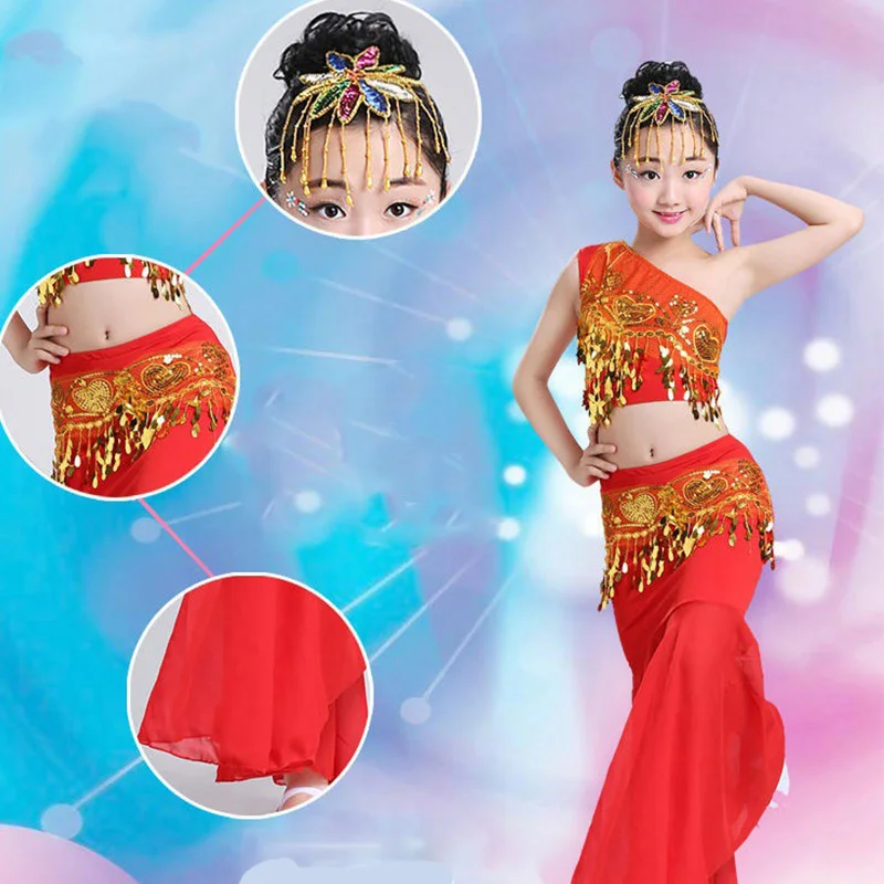 Women Belly Dance Children Day 100-160Cm Shoulder Off Girl Oriental for Kids Costumes Cosplay Stage Sequin Skirts Tail Fish images - 6