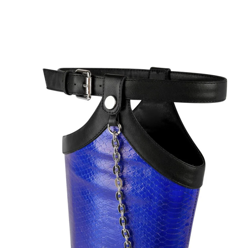 2023 New Sharp Head Color Combination High Wedge High Heel Chain Belt Buckle Sexy Fashion Boots Women M6133