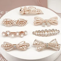 korean pearl hairpin bow hairpin crystal spring clip vintage alloy headdress mori hair accessories