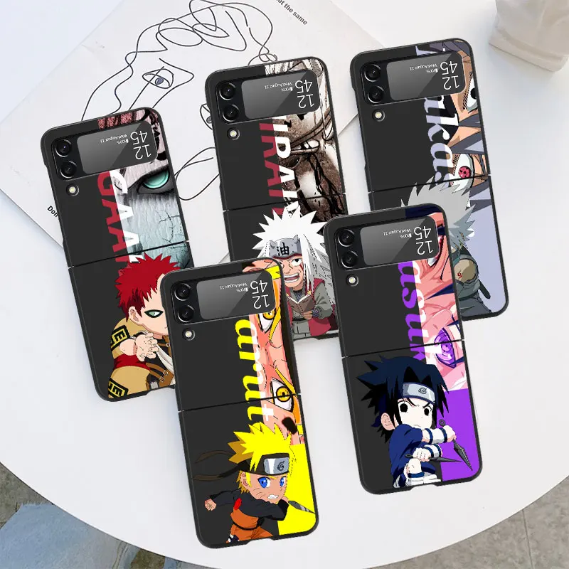 

N-Naruto Case For Samsung Galaxy Z Flip 3 4 5G Hard PC Phone Housing z flip3 Black Luxury Funda Capas