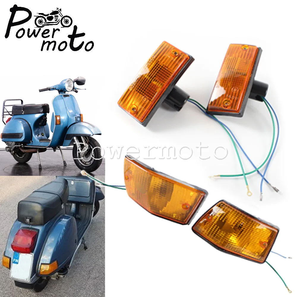 

4 шт. мотоциклетные передние и задние указатели поворота, указатели поворосветильник, мигающая фара для P PX VSX VNX Stella 125 150 200 E 150E P200E