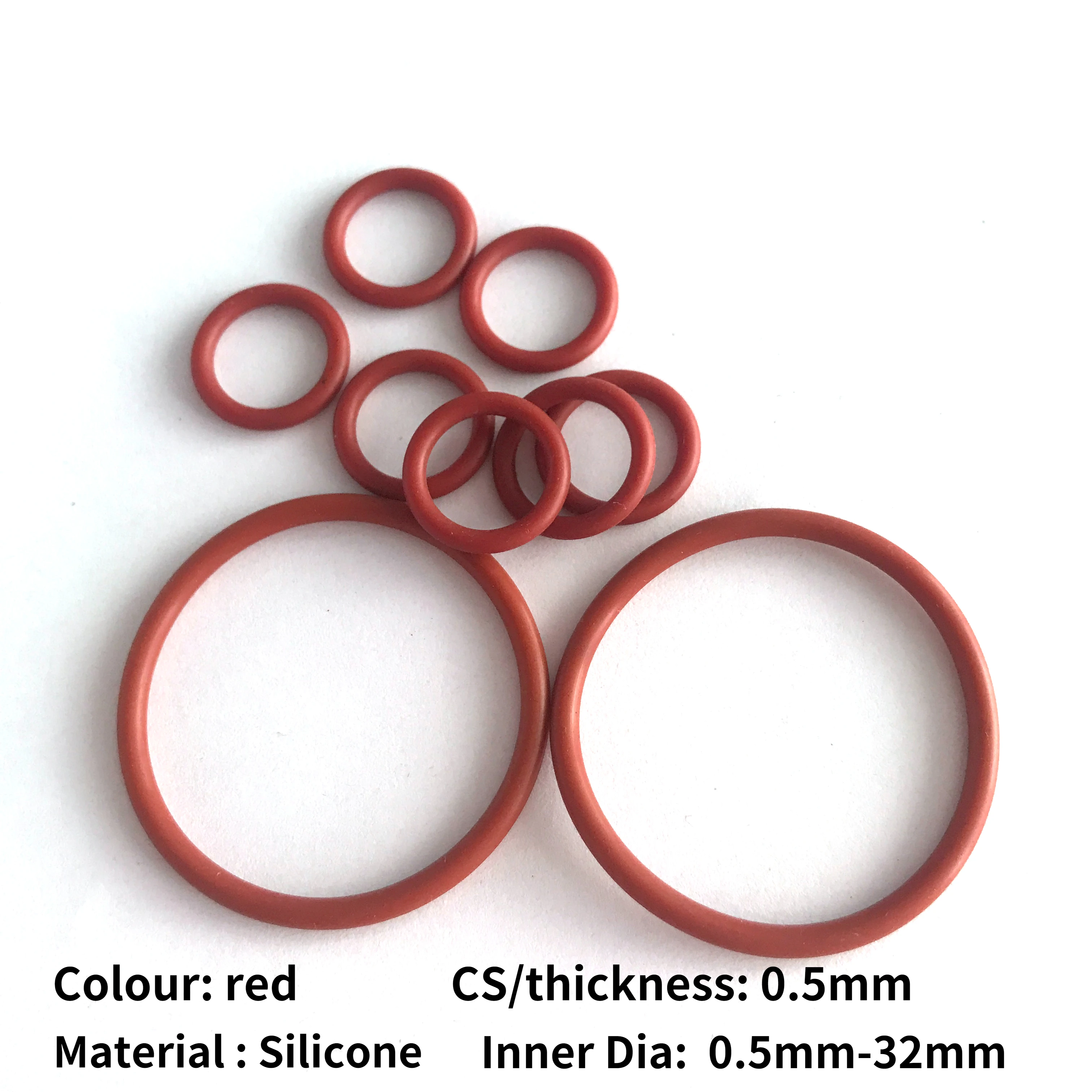 

20pcs/lot Red VMQ Silicone O Ring Gasket CS 0.5mm ID 0.5mm-32mm Food Grade Silicone Rubber o-ring Seal