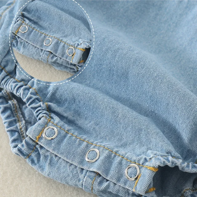 New Summer Baby Boy Girl Bodysuit Blue White Overalls Denim Elastic Trouser Ends Jumpsuit+Denim Cap Newborn Clothes E170 5
