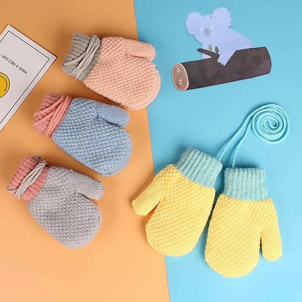 

Winter Soft Hanging Neck Plush Thick Warm Cute Knitted Mittens Kids GlovesFor 2-6 Years Old