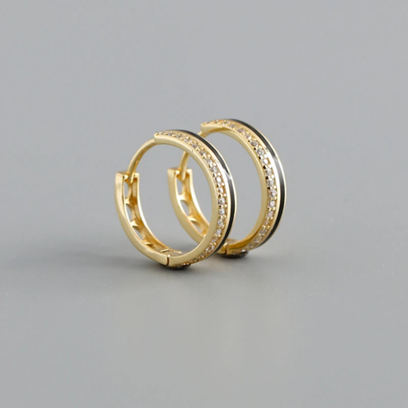 

925 Sterling Silver Ear Buckle Hollow out Enamel 13mm Huggies Hoop Earrings for Women Simple Crystal Fashion Earrings Jewelry