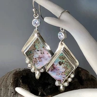 new creative square geometric purple opal resin stone earring lovely white zirconia wedding dangle earrings jewelry