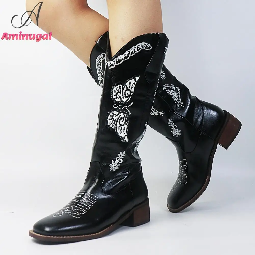 Cowboy Western Boots Love Heart Mid Calf Boots For Women 2023 Cute Cowgirls Chunky Heel Vintage Fashion Punk Western Boots Women