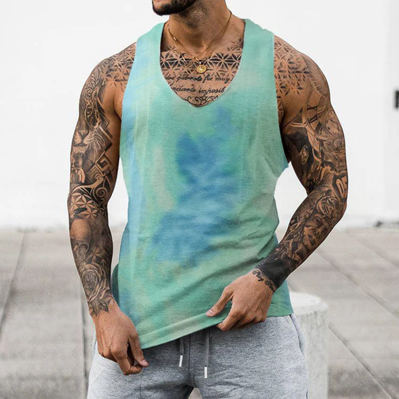 

Man New Arrival U Neck Summer Pullover Streetwear Casual Colored Gym Vest Shirt Fashion Sleeveless Print Tank Top Men Clothing