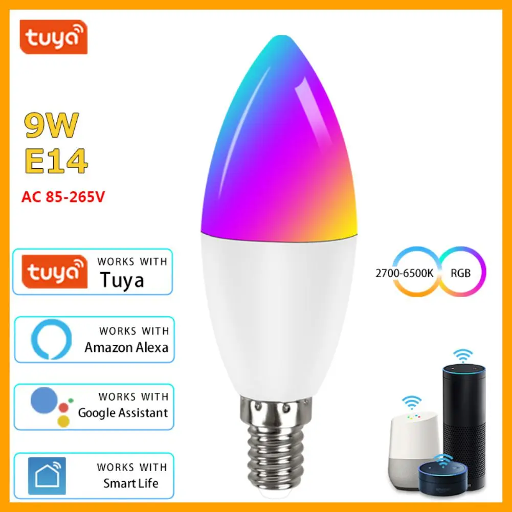 

Умсветильник лампа с Wi-Fi, E14, RGB + CW + WW, 5 Вт, 7 Вт, 9 Вт