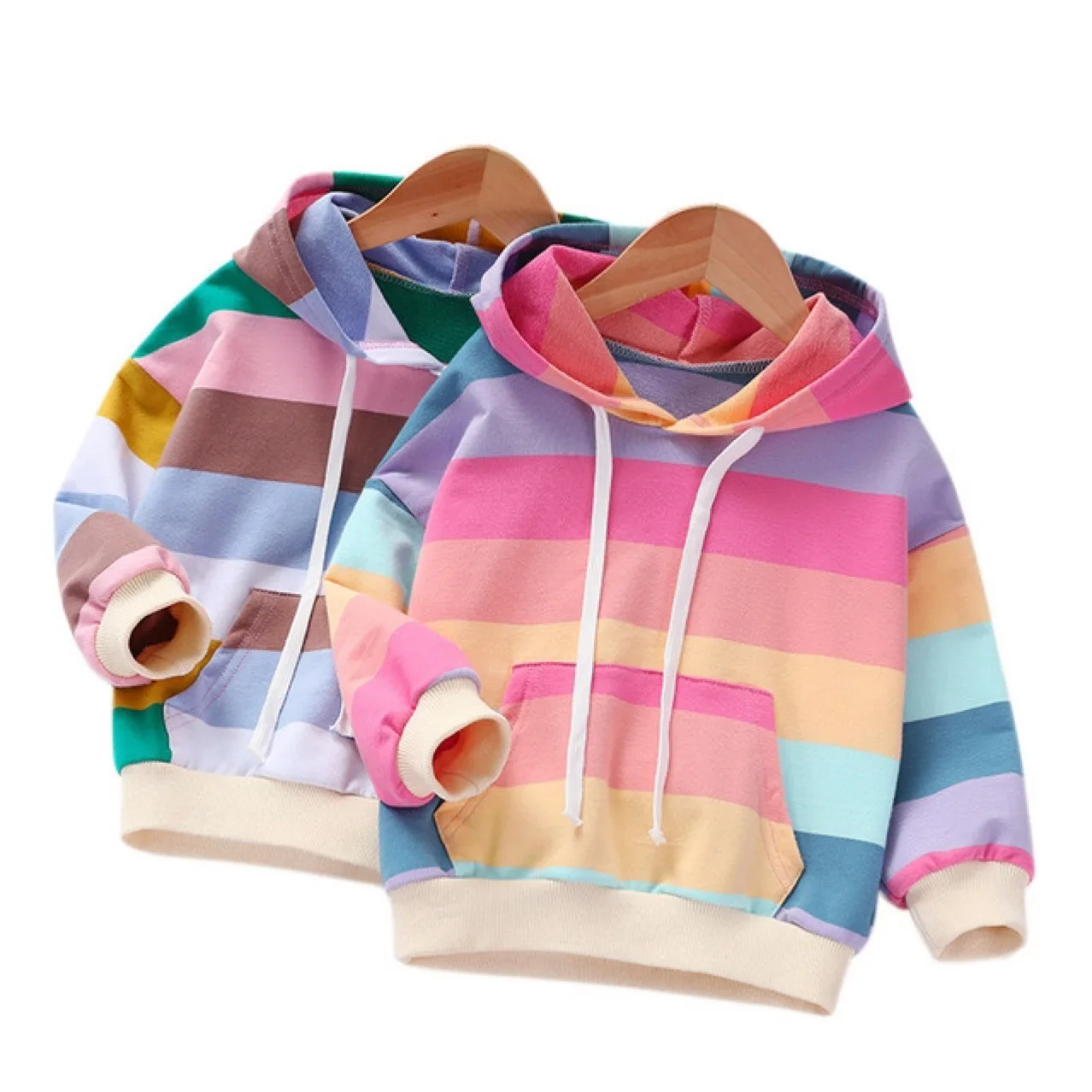 

Baby Kids Hoodies Korean Autumn Sweatershirt Rainbow Striped Pullover for Child Boys and Girls Long Sleeve Loose Tops