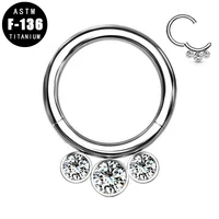 astm f136 titanium nose studs hinged segment hoop rings 3 inner bezel set crystals ear helix tragus earrings piercing jewelry