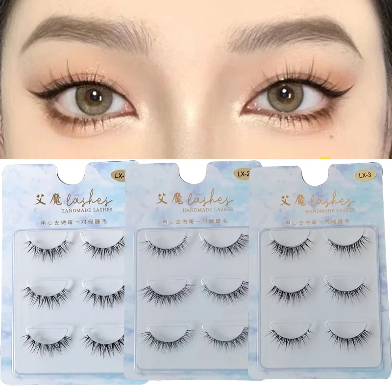 

Cross Curling False Eyelashes 3 Pairs Fake Lashes Little Devil Natural Fairy Lash Extension Big Eyes Wispy Daily Eye Makeup Lash