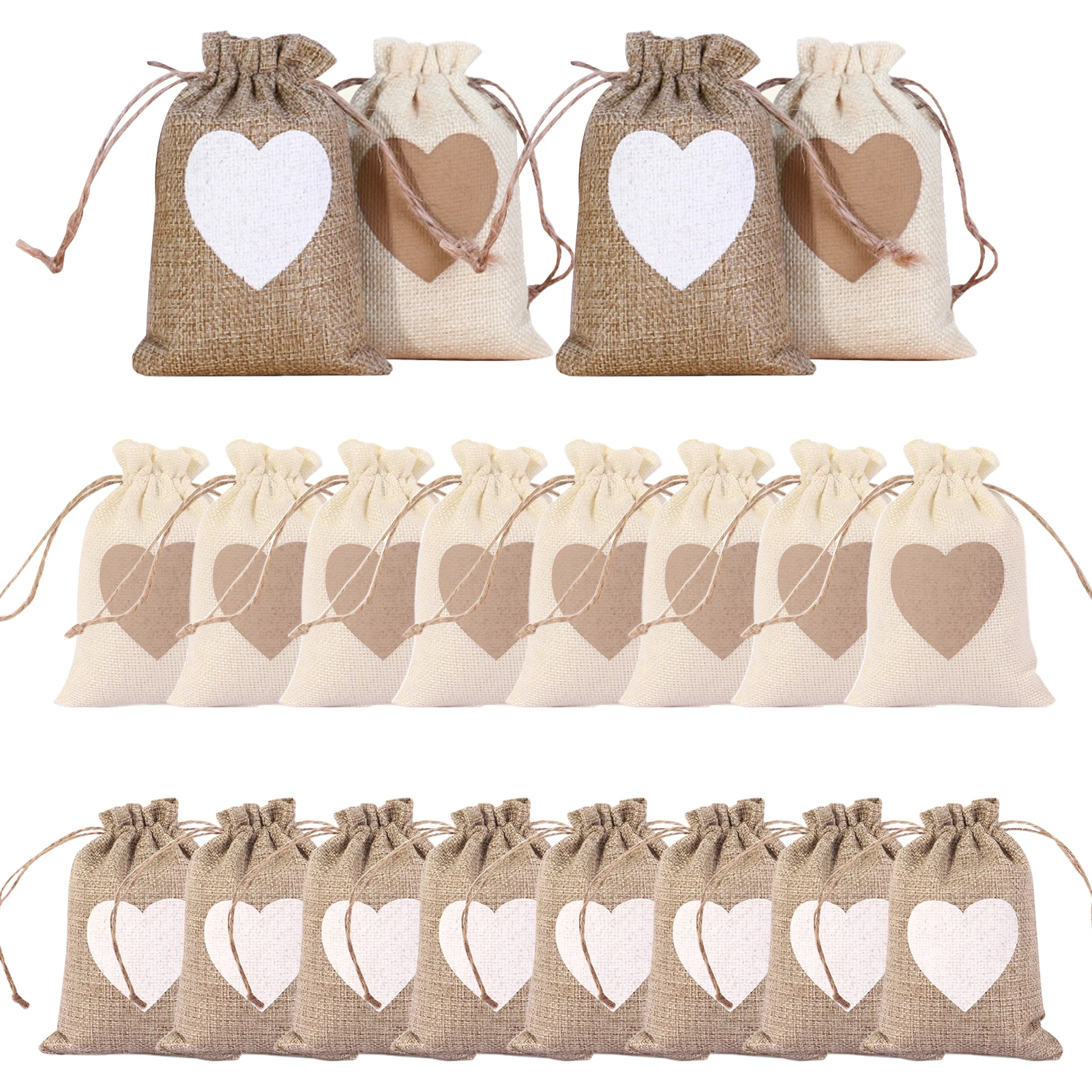 

20pcs Party With Drawstring Burlap Bag Jewelry Storage 10x14cm Wedding Heart Pattern Sachet Candy Christmas Gift Pouch Craft