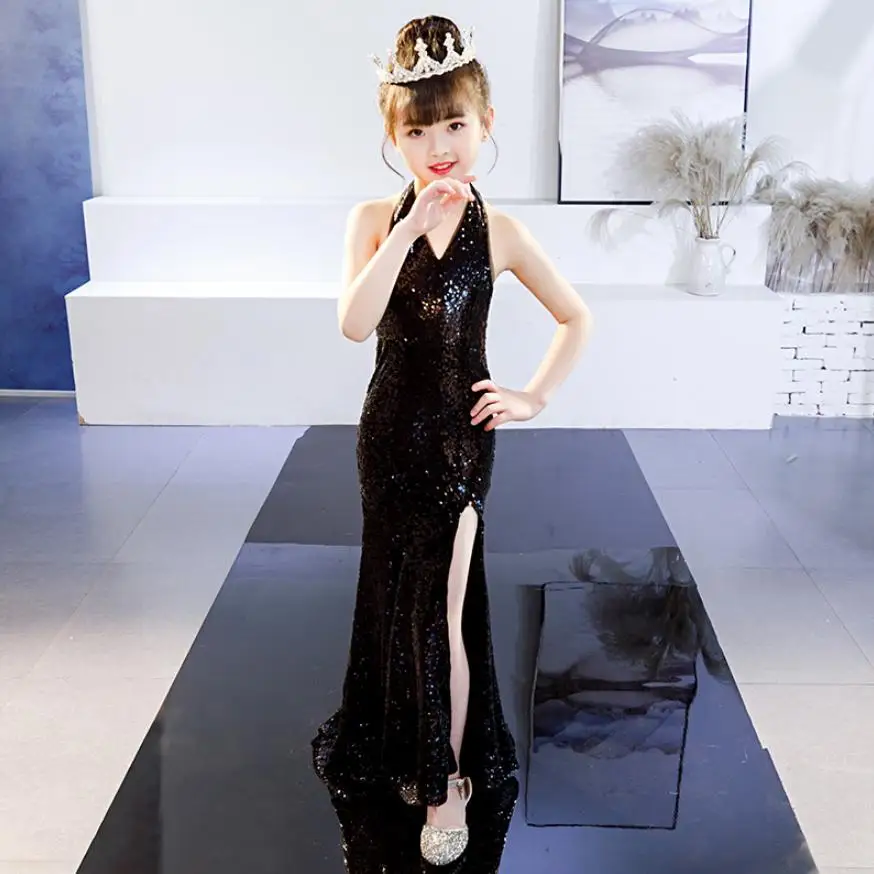 

Платье детское с блестками и юбкой-годе, с открытой спиной