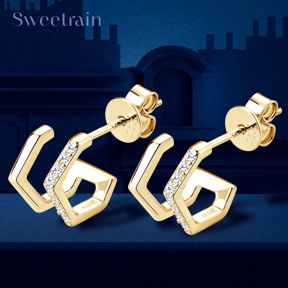 

Sweetrain Certified Original 925 Silver Huggie Earrings for Women 1.2mm Full Moissanite Stud Earring Jewelry Girl Birthday Gifts