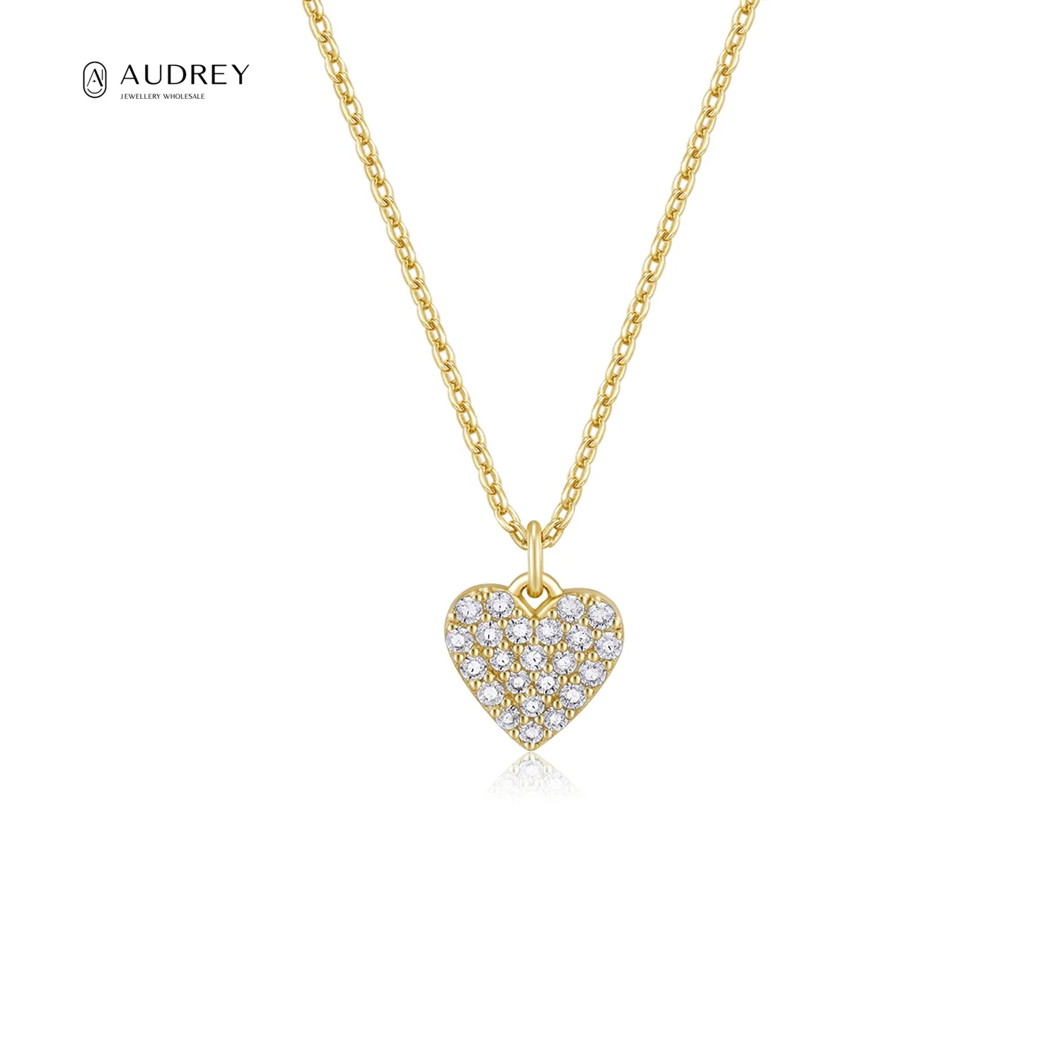 

Audrey Fine Jewelry Supplier Heart-shaped Zircon 14K Gold Vermeil Plated Sterling Silver 925 Chain Necklace Pendant