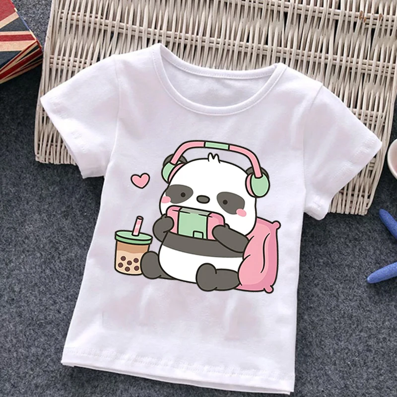 Kawaii panda Cartoon Kids T-Shirt Children'S Short Sleeve Fashion Trend Boys T Shirt Cute Girls leisure Tshirt Tops,Drop Ship