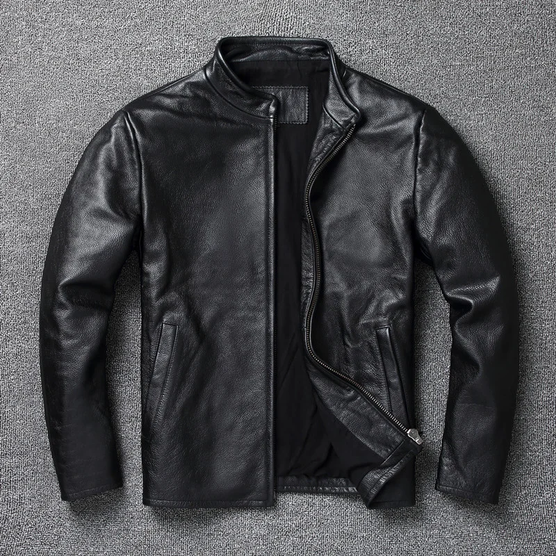 

Pure Cow Leather Jacket Men'S Slim Standing Neck Motorcycle Short Coats Casual Clothes Nuevo En Abrigos Y Chaquetas Erkek Mont