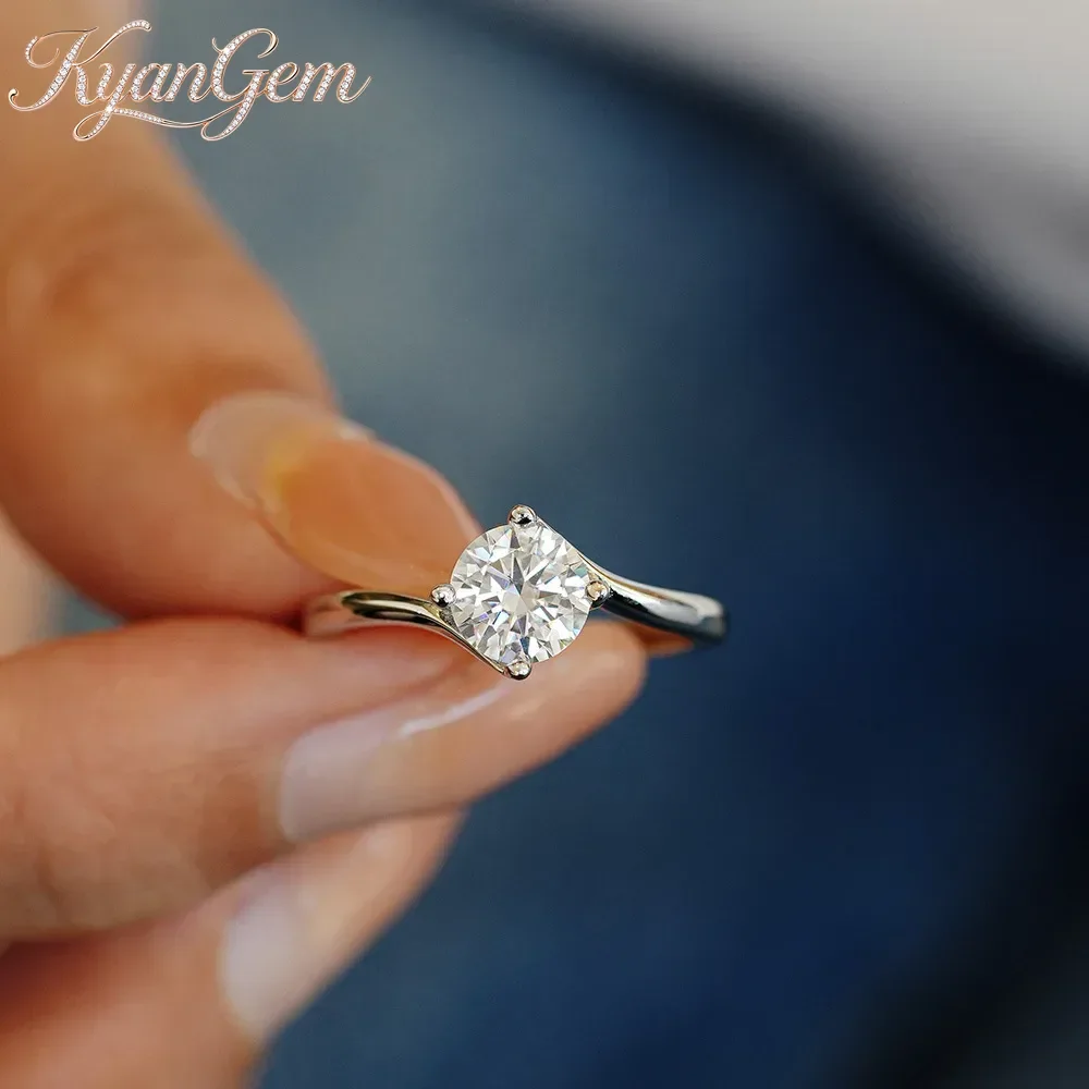Фото Модное женское кольцо KyanGem Twisted Arm из платины PT950 с муассанитом 1 карат, классическое ювелирное изделие с четырьмя крапанами, прошедшее проверку на подлинность бриллианта №1