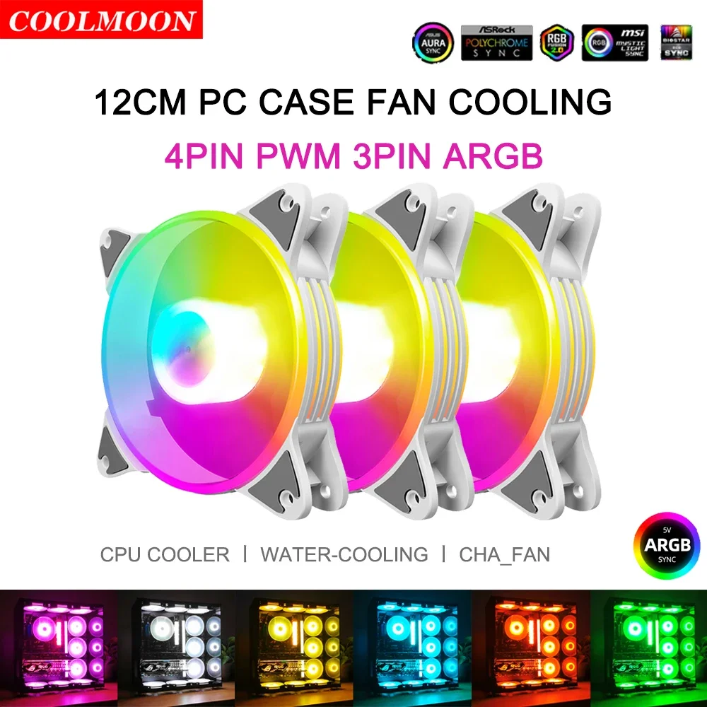 

Coolmoon MY-120 White 120mm Cooling Fans 3PIN 5V ARGB Cooler PC Gamer Light Effect Computer Case Ventilador Heatsink Radiator