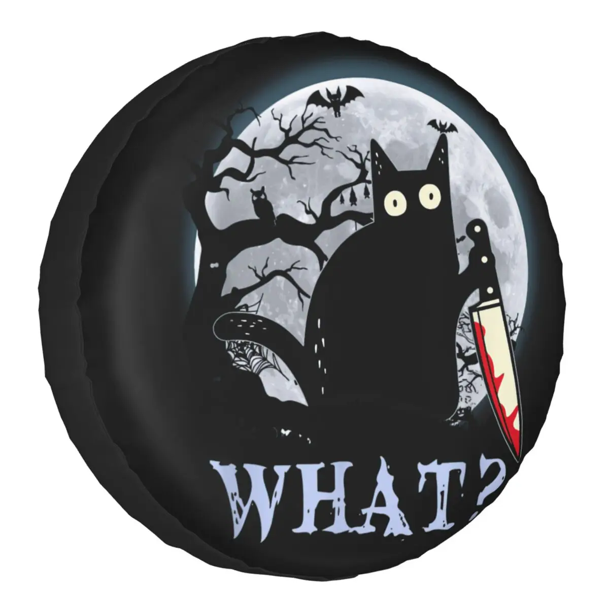 

Чехол для запасного колеса Black Cat What для Grand Cherokee, забавный убийственный кот, держащий нож, Хэллоуин, джип, внедорожник, прицеп, автомобиль