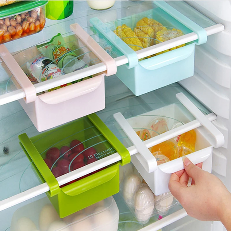 

Kitchen Organizer Adjustable Refrigerator Storage Rack Case Fridge Freezer Shelf Holder Pull-out Drawer Organiser Space Saver