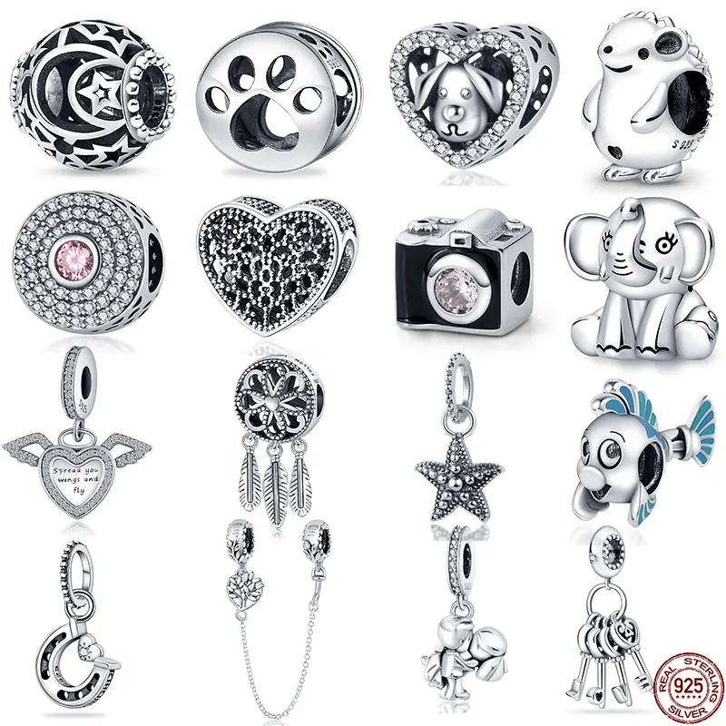 

925 Sterling Silver Heart Shaped Charm Bead Fits Original Pandora Bracelet Necklace Women Zircon Pendant DIY Fine Jewelry Hot
