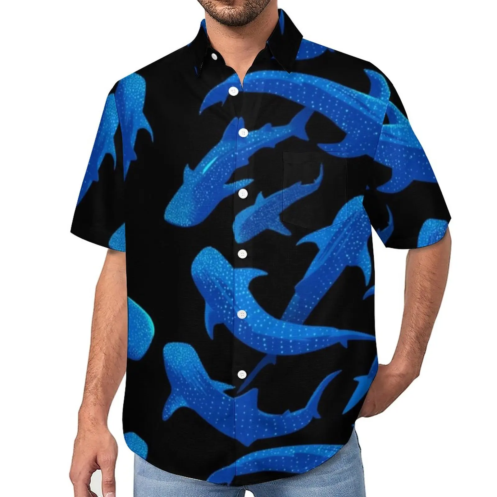 

Shark Whale Blouses Men Ocean Animal Print Casual Shirts Hawaiian Short Sleeve Graphic Harajuku Oversized Beach Shirt Gift