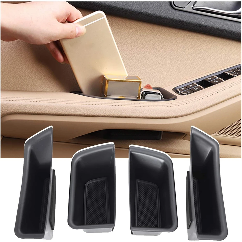 

4 Packs Car Door Side Storage Box with 2015-2020 Porsche Macan Accessories Insert ABS Black Materials Tray Secondary Storage Box