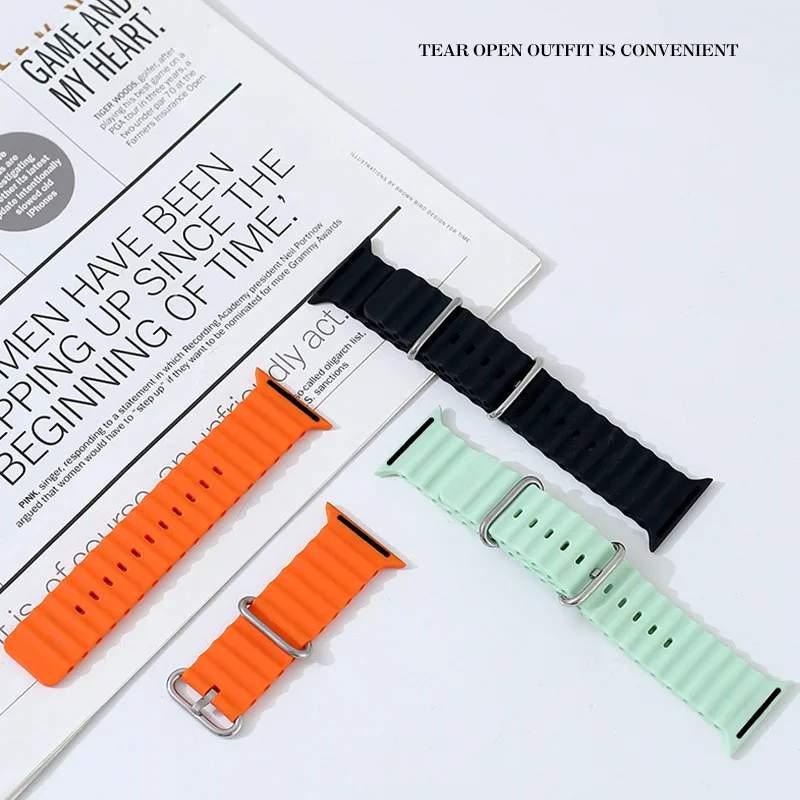 Ocean Strap for Apple Watch Ultra Band 49mm 44mm 40mm 45mm 41mm 42mm 38mm 40 44 45 mm Silicone Bracelet iWatch Series 8 7 se 6 3