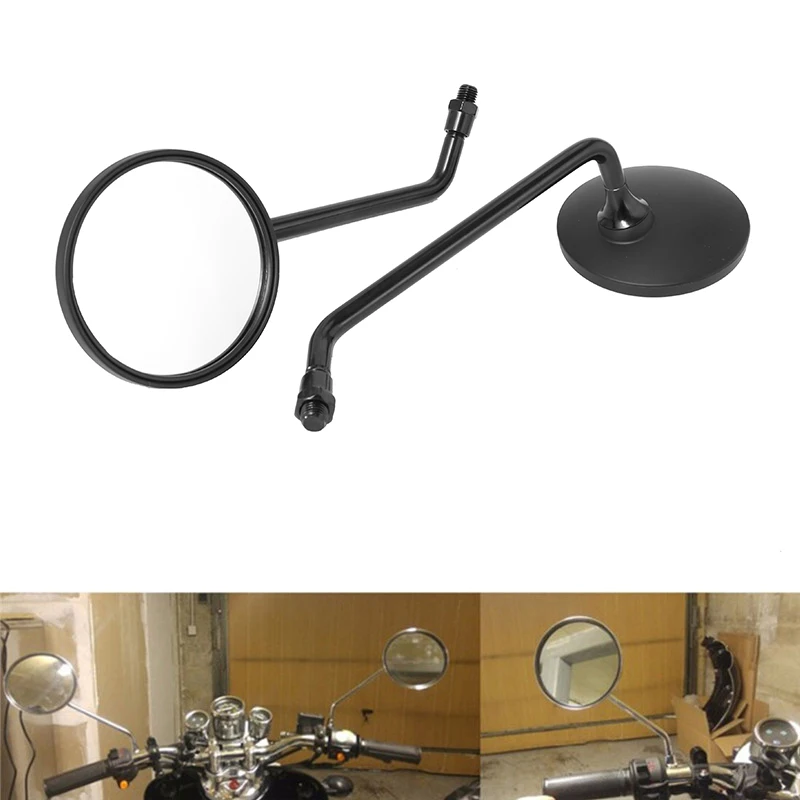 

1 Pair Universal Motorcycle Rearview Side Mirrors Black Round Mirror Long Stem for Kawasaki Yamaha Suzuki Ducati Honda Aprilia