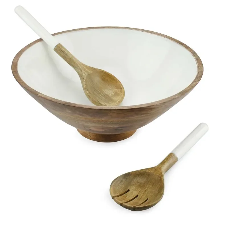 

AuldHome Wooden Salad Bowl Set (Large Serving Bowl w/ Utensils); Salad Serving Set in Mango Wood