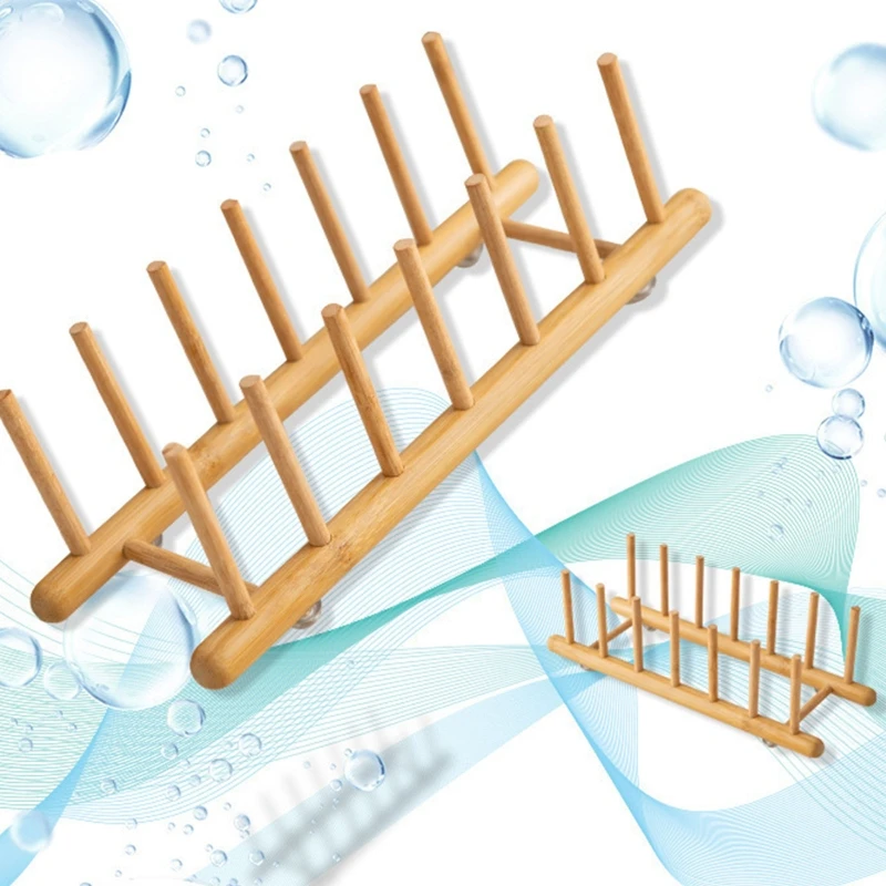 

Wooden Kitchen Organizer Dish Plate Bowl Cup Pot Lid Cutting Board Drying Rack Stand Drainer Dinnerware Storage Holder