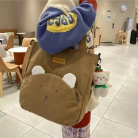 kawaii bear crossbody bag for student large capacity canvas book storage bag girls 2022 new korean fashion cute messenger bags