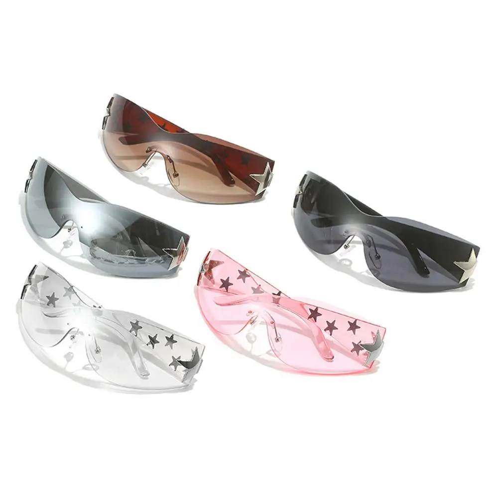 

Trendy Cool UV400 Protection Black Sunglasses Fashion Shades Rimless Y2K Sunglasses Wrap Around Stars Decor Sun Glasses