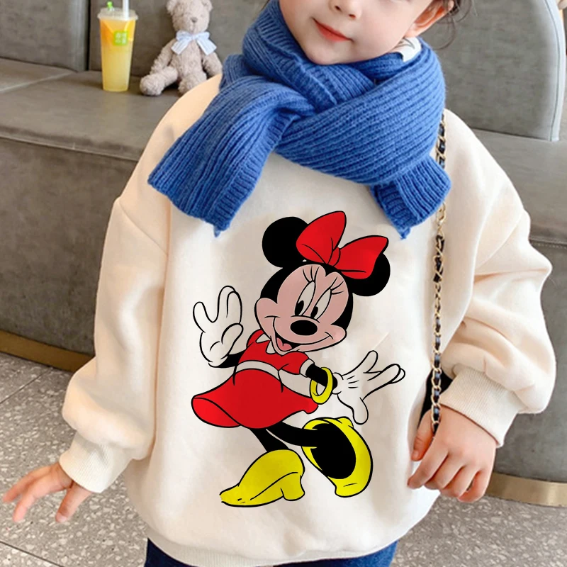 

Disney Series Children's Clothes Mickey Minnie Cartoon Print Hoodie Winter New Boys Girls Baby Pink And White Fashion Sweatshirt