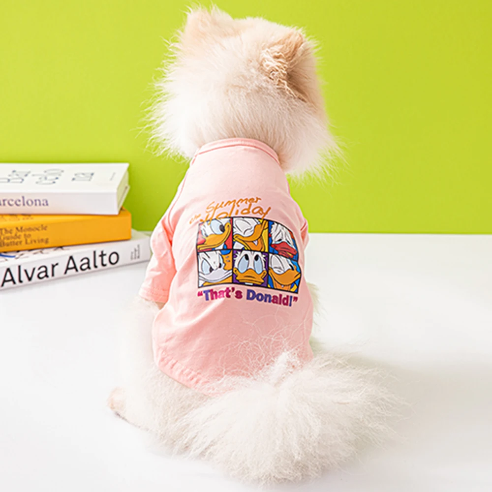 

2022 Disney Donald Duck Dog Clothes Outdoor Dog Shirts 100% Cotton Pet Clothes Spring Summer Comfortable Breathable Puppy Vest