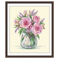 rose vase cross stitch package 18ct 14ct 11ct light yellow canvas cotton silk embroidery diy handmade needlework