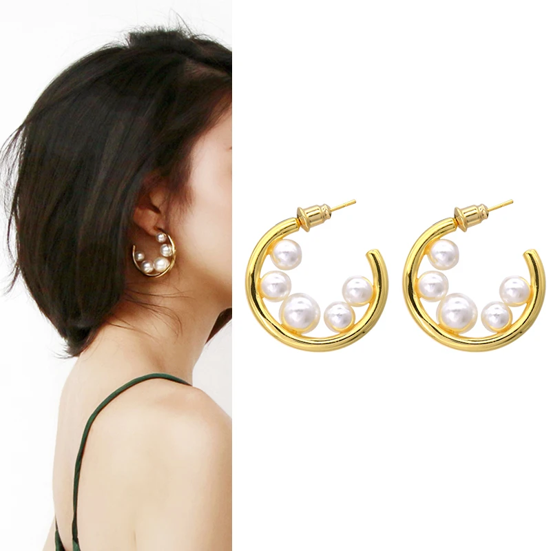 

Trendy Hoop Earrings For Women Pearl Ladies Circle Round Luxury Brand Quality Fashion Jewelry 2022 Accessories Christmas Gift