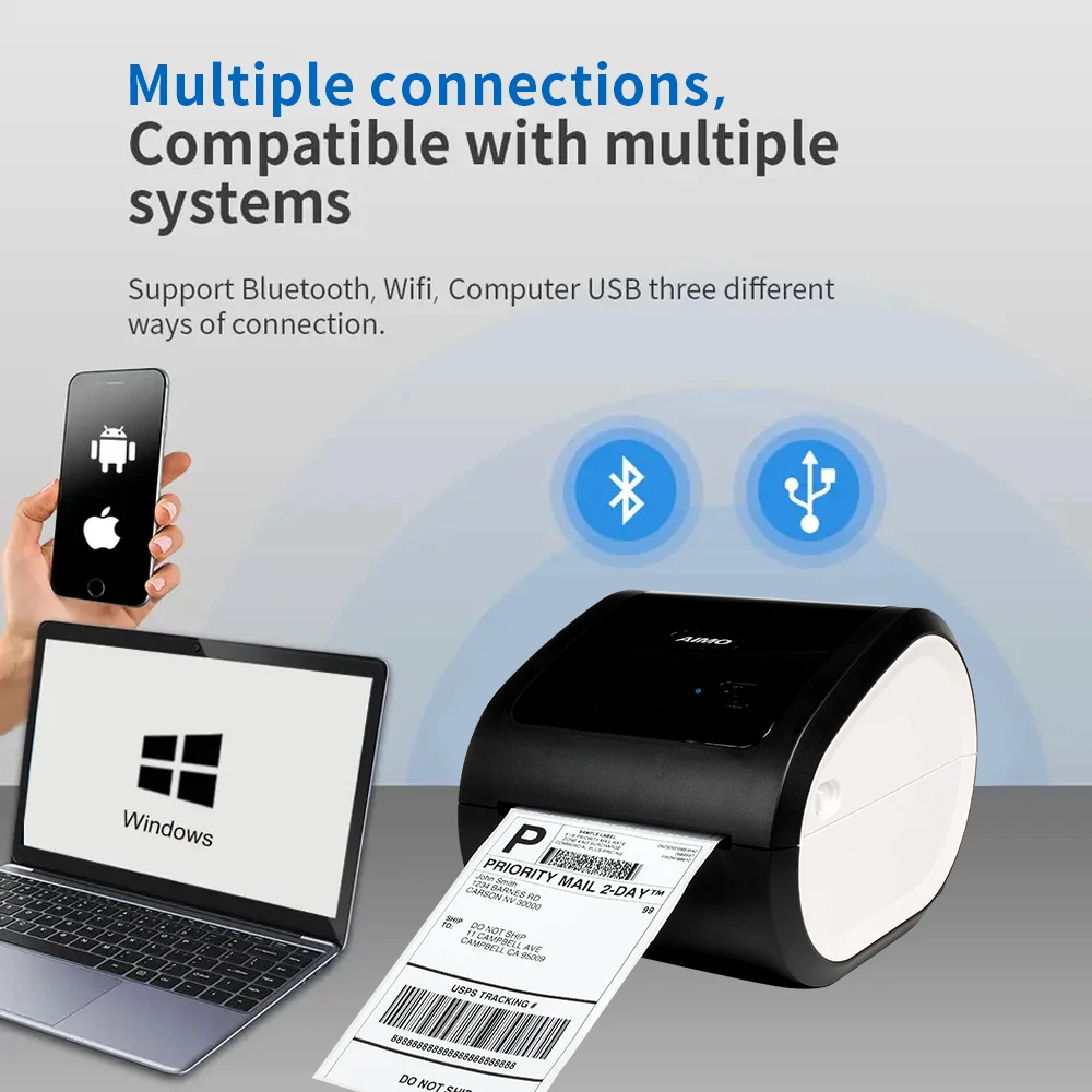 AIMO D520 Термопринтер для печати этикеток 4x6 рулонов bluetooth с рабочим столом