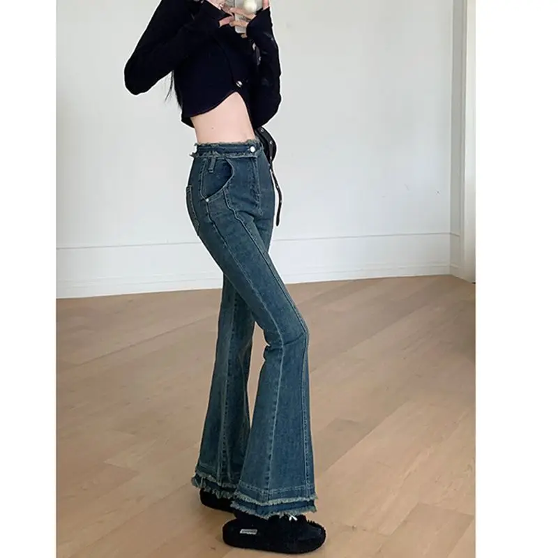 

2022 Women's Pants Autumn and Winter Jeans New Pattern High Waist Show Thinness Micro Horn Free Shipping